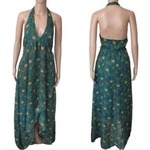 10-12 Liberty of London for Target Peacock Hi-Lo Halter Dress Teal Green formal